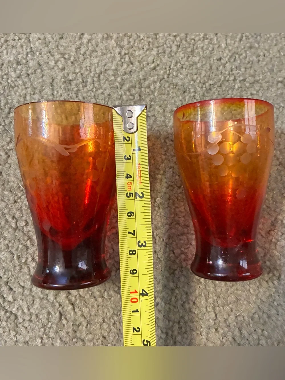 Set Of 2 Amber to Ruby Ombre Drinking Glass Tumbler Pair Unique Glow